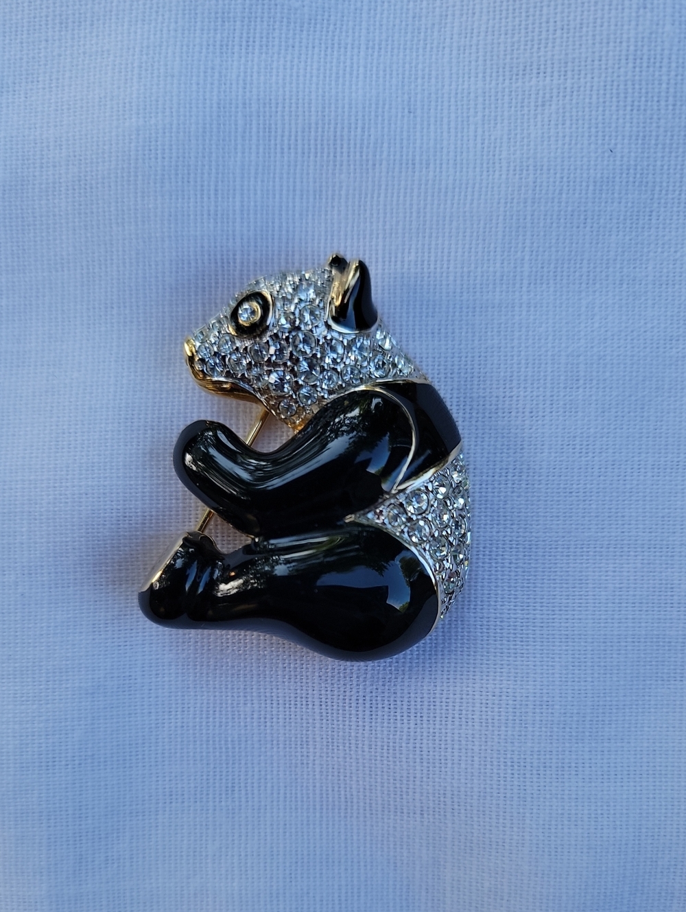 Vintage CaroleePanda Bear Crystal & Black Enamel Brooch